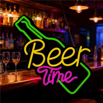 16" Beer Time Neon Sign Custom LED Night Club Sign LED Glow Sign - 3-Color Sign