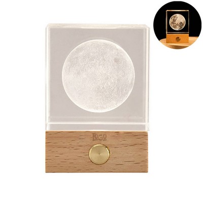 3D Galaxy Crystal Square Night Light with LED Wood Base