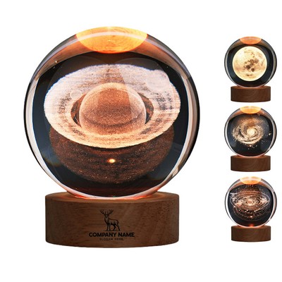 3D Engraved Crystal Ball Galaxy Night Light